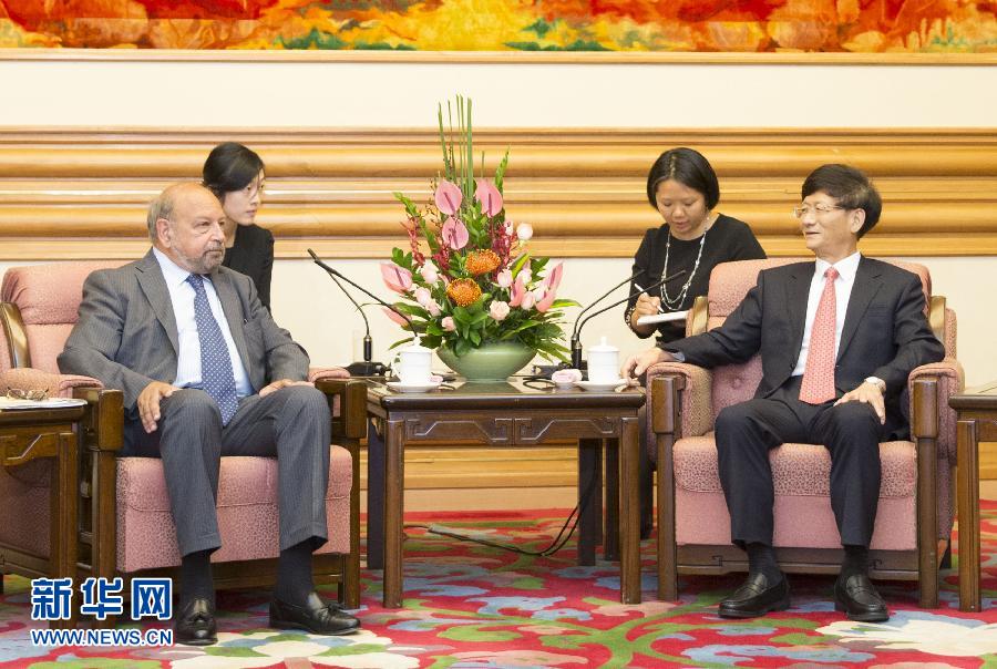 9月5日，中共中央政治局委員、中央政法委書記孟建柱在北京中南海會見國際法院院長亞伯拉罕。 新華社記者 黃敬文 攝 