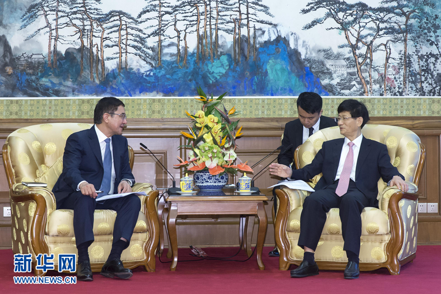 7月19日，中共中央政治局委員、中央政法委書記孟建柱在北京會見烏茲別克斯坦副總理庫奇卡羅夫。 新華社記者崔新鈺攝