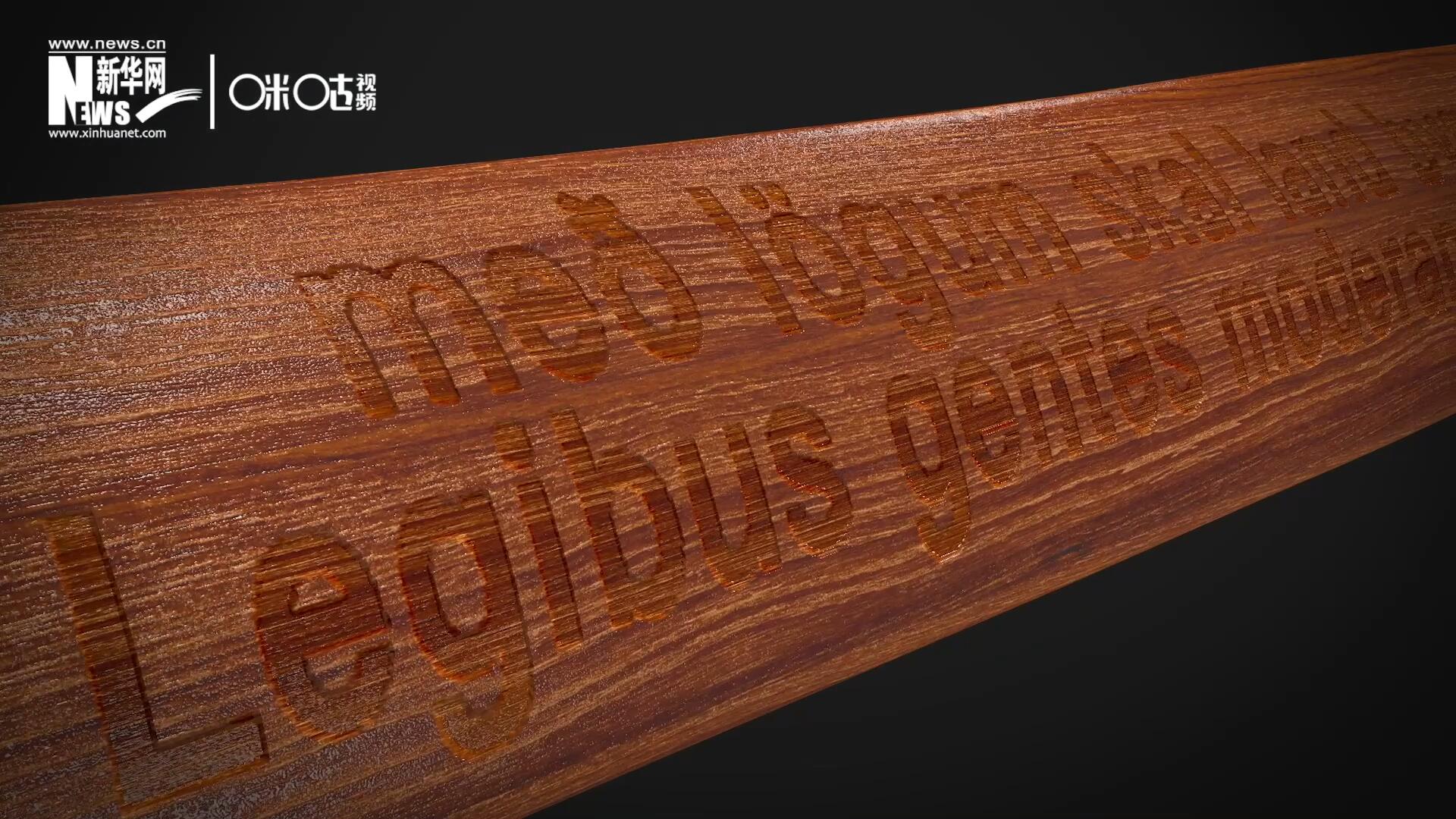 這把木槌尺寸超大、顏色棕紅、精雕細(xì)刻，上面刻有&ldquo;社會必須建立在法律的基礎(chǔ)上&rdquo;。