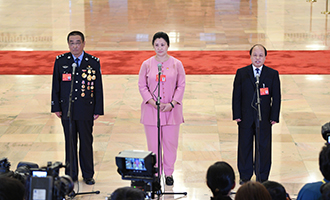 崔光日、荀笑紅、巨曉林代表接受采訪