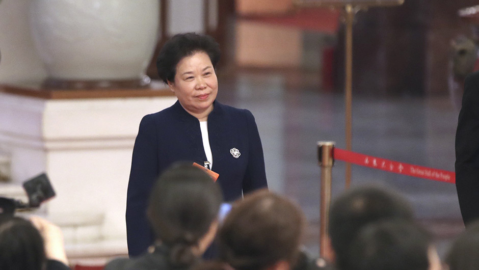 劉雅鳴步入&ldquo;部長通道&rdquo;，準備接受采訪