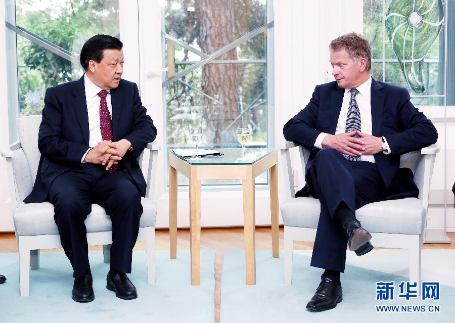 6月12日，中共中央政治局常委、中央書記處書記劉云山在赫爾辛基會見芬蘭總統(tǒng)尼尼斯特。 新華社記者姚大偉攝 