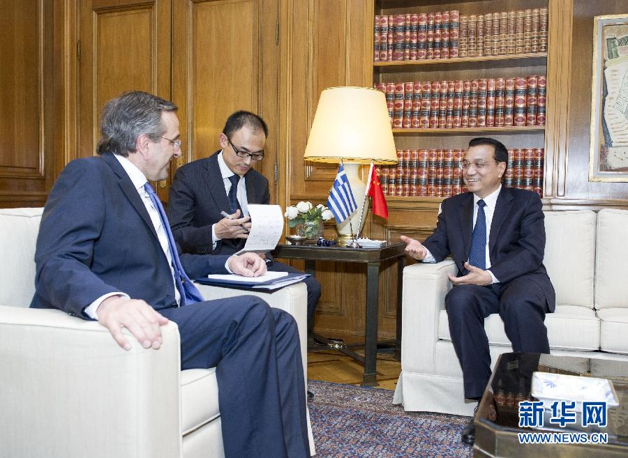 6月19日，國務(wù)院總理李克強(qiáng)在雅典同希臘總理薩馬拉斯舉行會談。新華社記者 王曄 攝