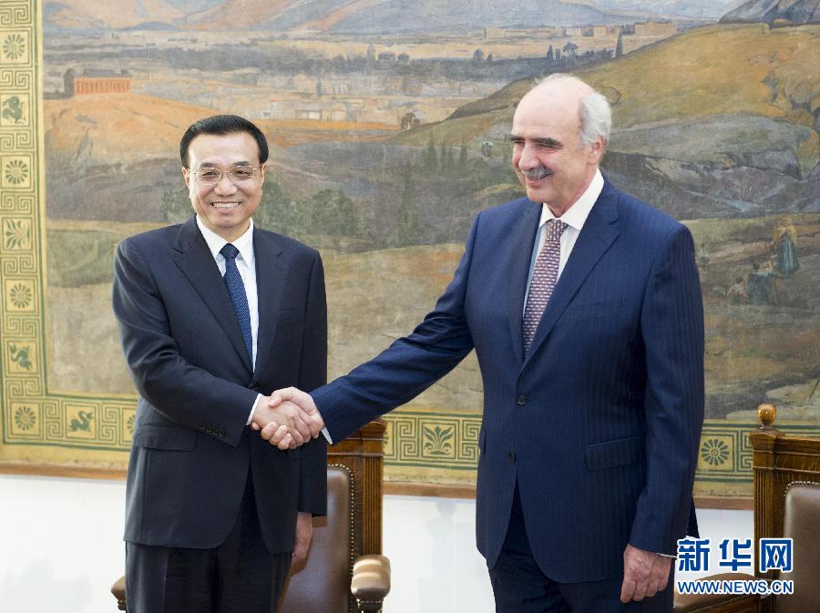6月19日，國務(wù)院總理李克強在希臘議會大廈會見希臘議長米馬拉基斯。新華社記者 王曄 攝