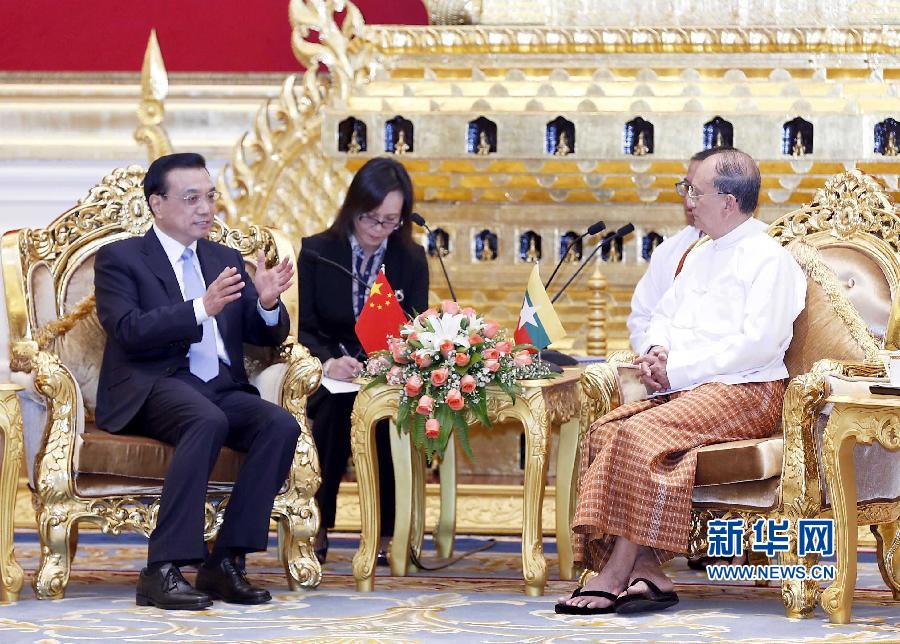 11月14日，中國國務(wù)院總理李克強(qiáng)在內(nèi)比都同緬甸總統(tǒng)吳登盛舉行會談。 新華社記者 王曄 攝