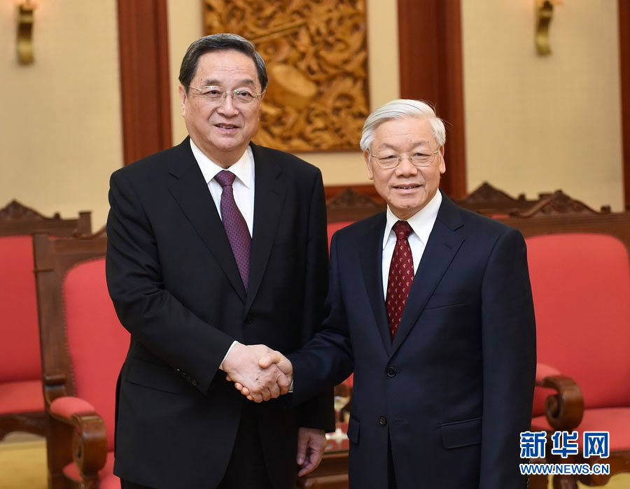 12月25日至27日，中共中央政治局常委、全國(guó)政協(xié)主席俞正聲對(duì)越南進(jìn)行正式訪問(wèn)。這是12月26日，俞正聲在河內(nèi)會(huì)見(jiàn)越共中央總書記阮富仲。 新華社記者劉建生攝