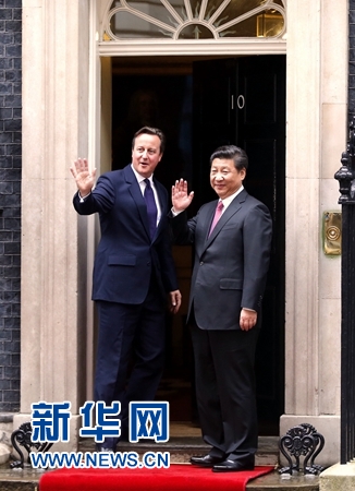 10月21日，國家主席習近平在倫敦唐寧街首相府同英國首相卡梅倫舉行會談。 新華社記者 鞠鵬 攝 