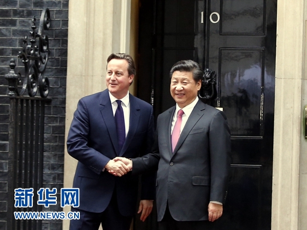 10月21日，國家主席習近平在倫敦唐寧街首相府同英國首相卡梅倫舉行會談。 新華社記者 鞠鵬 攝 