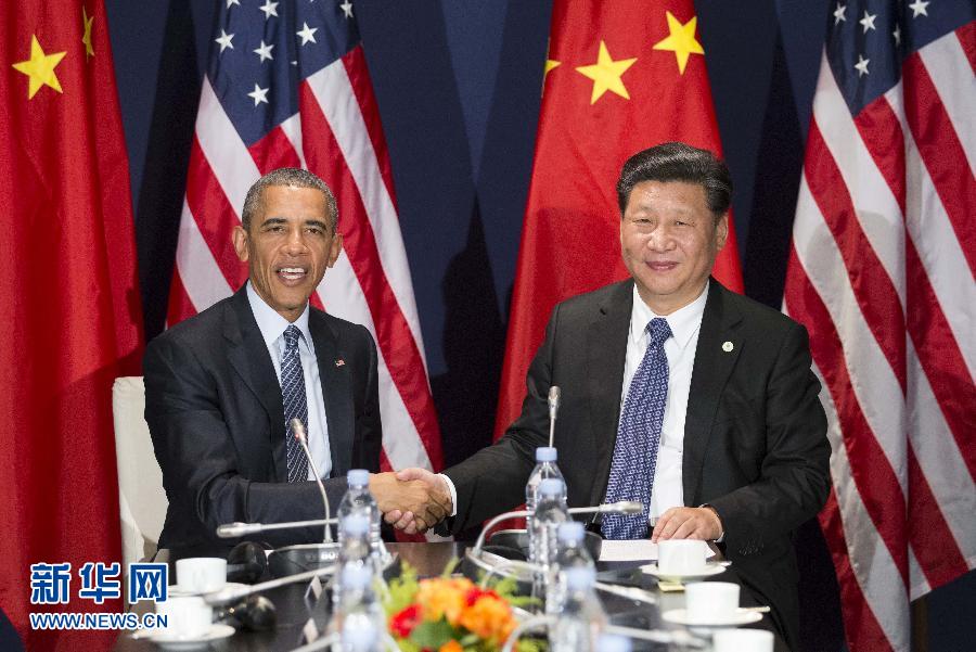 11月30日，國(guó)家主席習(xí)近平在巴黎會(huì)見(jiàn)美國(guó)總統(tǒng)奧巴馬。新華社記者黃敬文攝