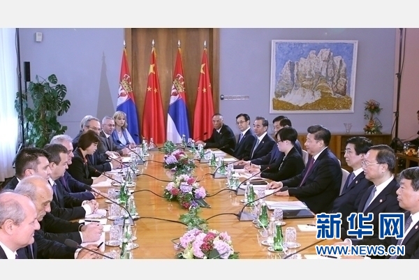 6月18日，國家主席習(xí)近平在貝爾格萊德同塞爾維亞總統(tǒng)尼科利奇舉行會(huì)談。 新華社記者 馬占成 攝