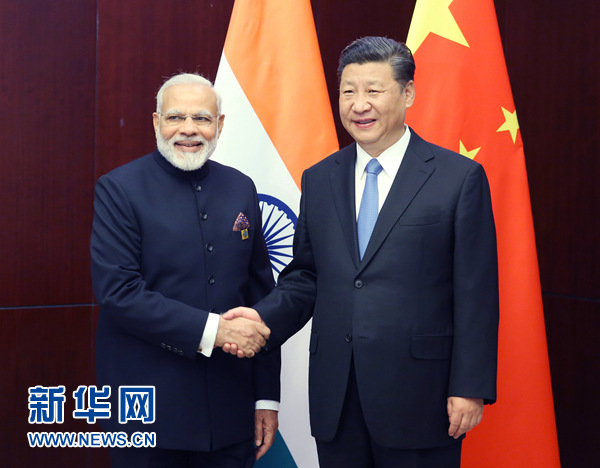 6月9日，國(guó)家主席習(xí)近平在阿斯塔納會(huì)見印度總理莫迪。 新華社記者姚大偉 攝