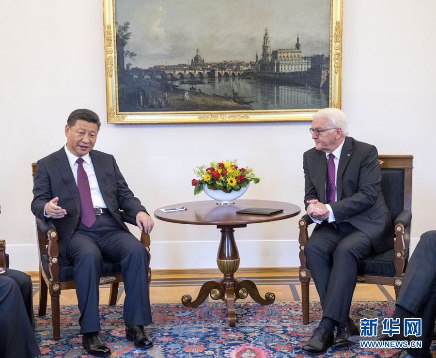 7月5日，國(guó)家主席習(xí)近平在柏林會(huì)見德國(guó)總統(tǒng)施泰因邁爾。 新華社記者李學(xué)仁 攝