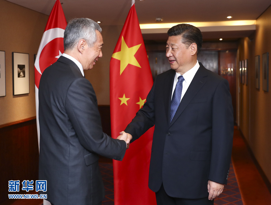 7月6日，國家主席習(xí)近平在漢堡會見新加坡總理李顯龍。 新華社記者謝環(huán)馳 攝