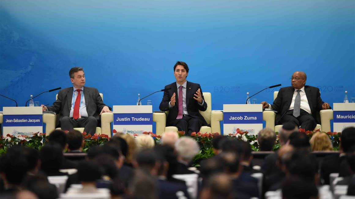 加拿大總理特魯多在工商峰會上發(fā)言